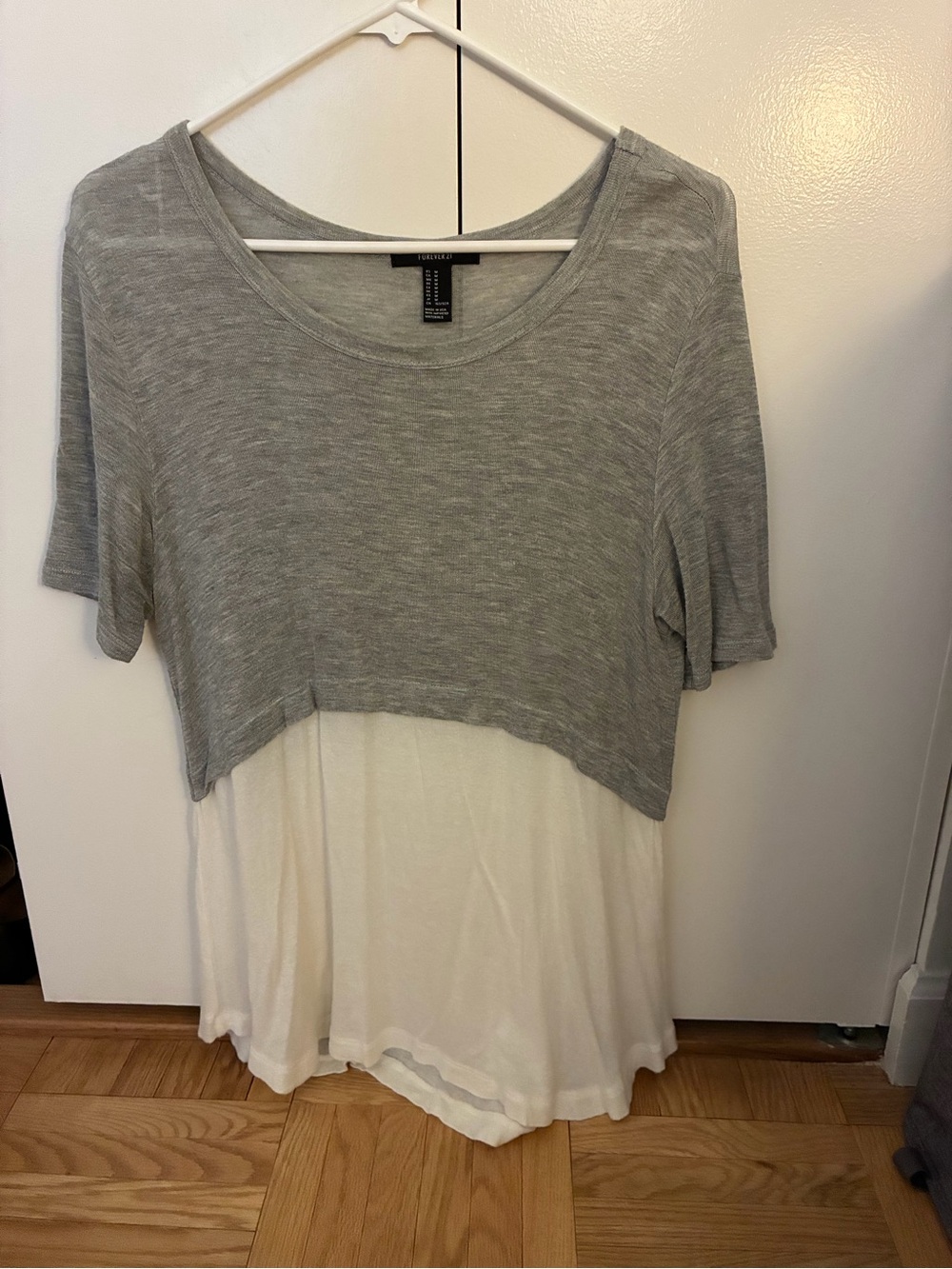 Forever 21 Gray & White Layered Crop Top